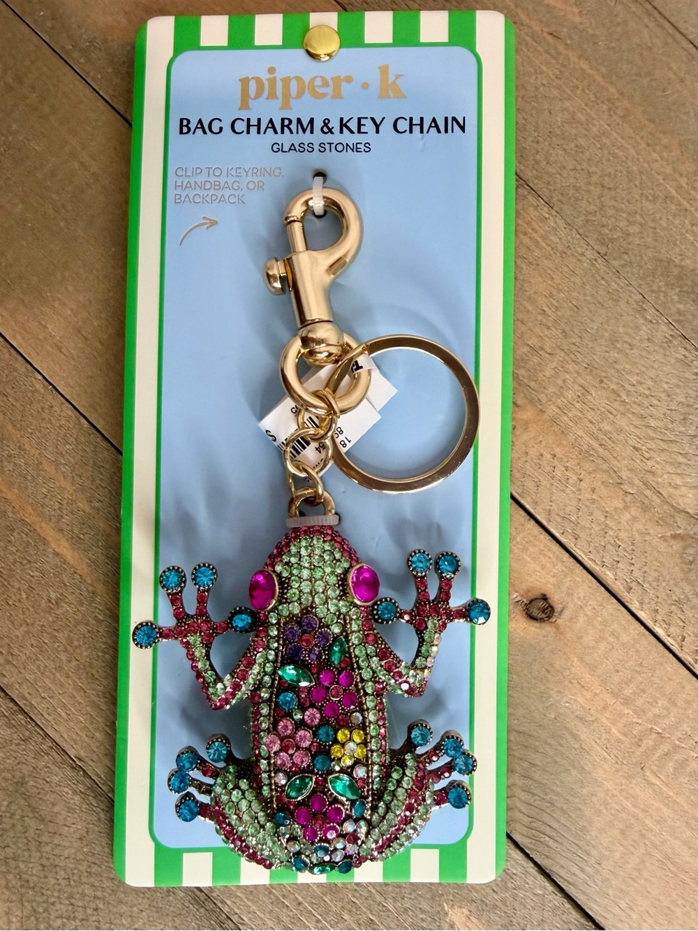 piper•k Green Multicolor Jeweled Frog Bag Charm & Key Chain!!